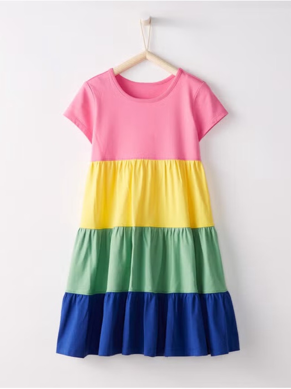 Hanna Andersson Pink Yellow Green Blue Tiered Cotton Dress